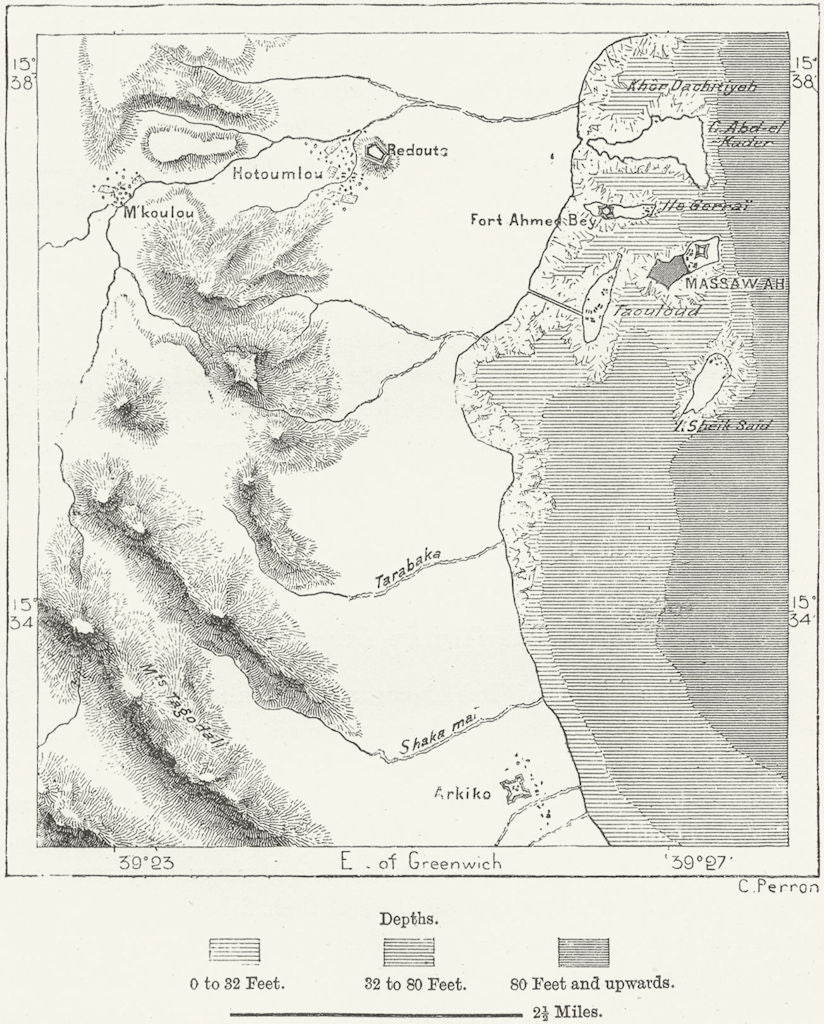 ERITREA. Massawa, sketch map c1885 old antique vintage plan chart